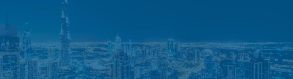 Night scape aerial shot of DUBAI with blue overlay