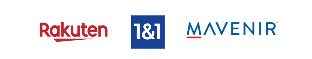 Rakuten, 1&1 and Mavenir Logos