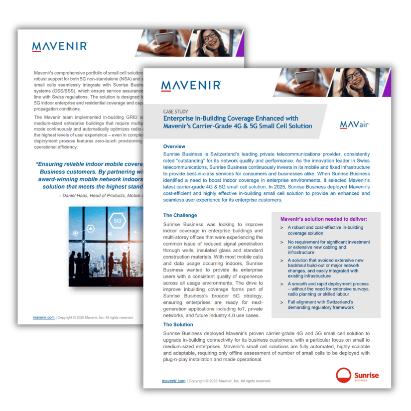 Enterprise In-Building Coverage Enhanced with Mavenir’s Carrier-Grade 4G and 5G Small Cell Solution